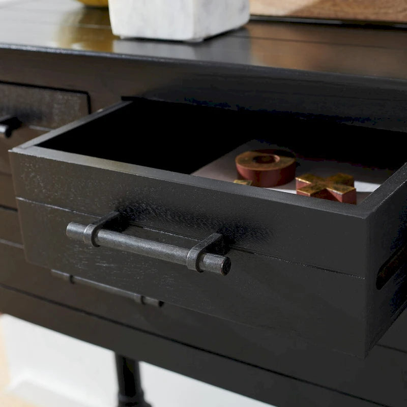 Console SAFAVIEH Philomene blanche vieillie à 3 tiroirs - 23,5 po L x 13 po P x 29,5 po H - 24 po L x 13 po P x 30 po H