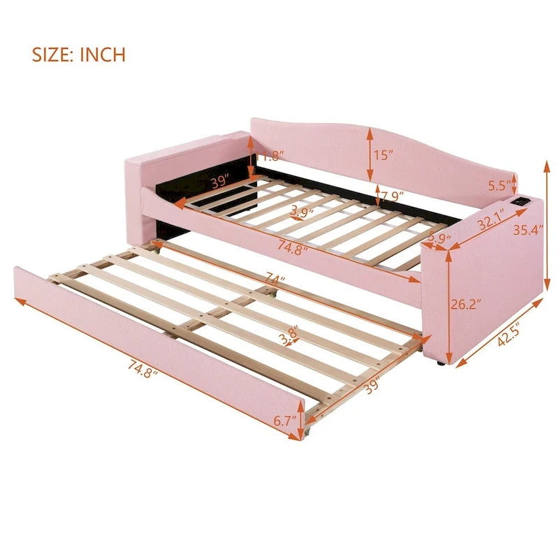 Lit de jour en polaire UTeddy pour lit simple avec accoudoirs de rangement et lit gigogne