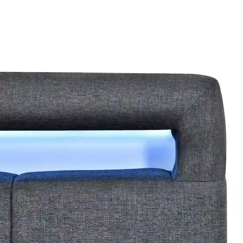 Lit plateforme rembourré deux places avec cadre LED et 2 tiroirs