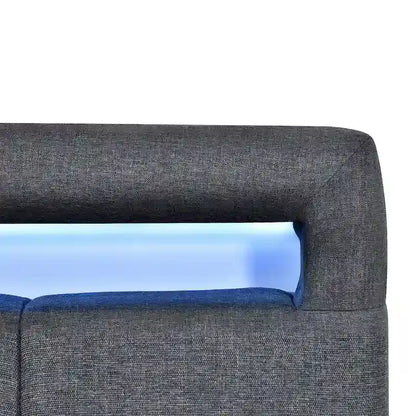 Lit plateforme rembourré deux places avec cadre LED et 2 tiroirs