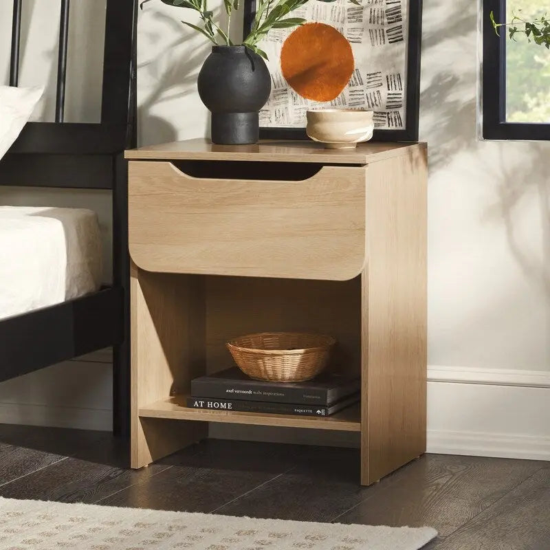 Modern Minimalist 1-Drawer Nightstand with Cubby