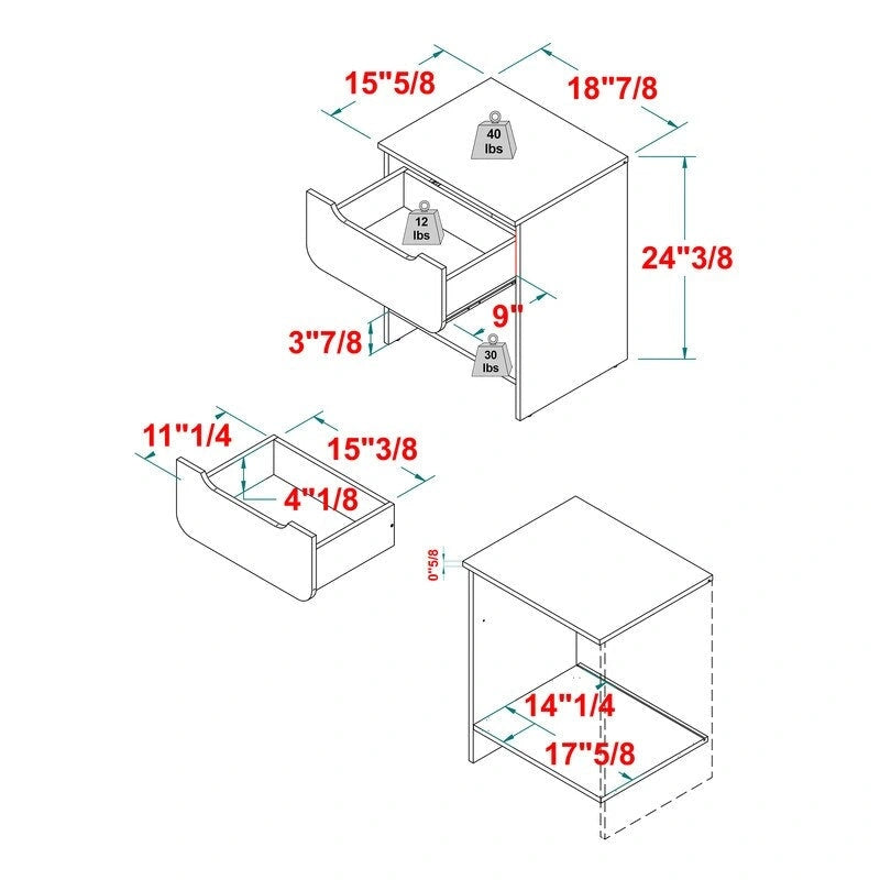 Table de chevet moderne et minimaliste à 1 tiroir avec niche