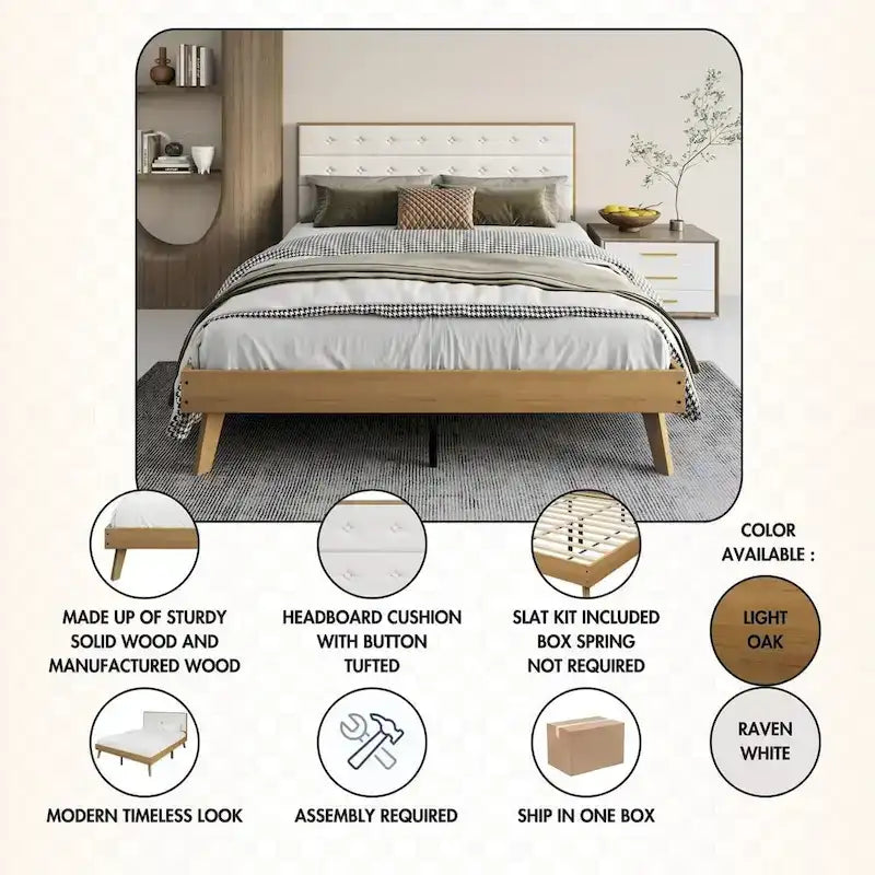 Lit plateforme en bois CraftPorch style milieu du siècle