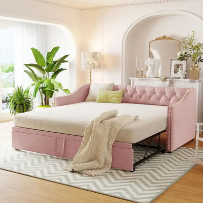 Twin Size Upholstered daybed with Pop Up Trundle
