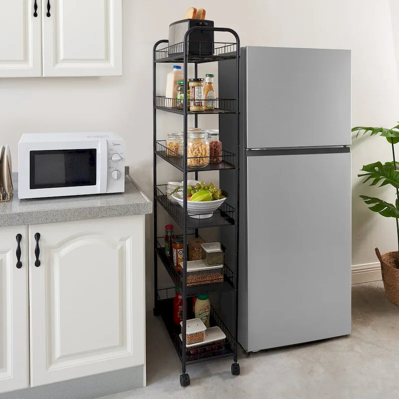 6 Tier Slim Rolling Storage Cart Mobile Shelving Unit with Wheels - 6D x 22.8W x 61H