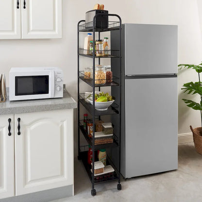 6 Tier Slim Rolling Storage Cart Mobile Shelving Unit with Wheels - 6D x 22.8W x 61H