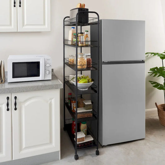 6 Tier Slim Rolling Storage Cart Mobile Shelving Unit with Wheels - 6D x 22.8W x 61H