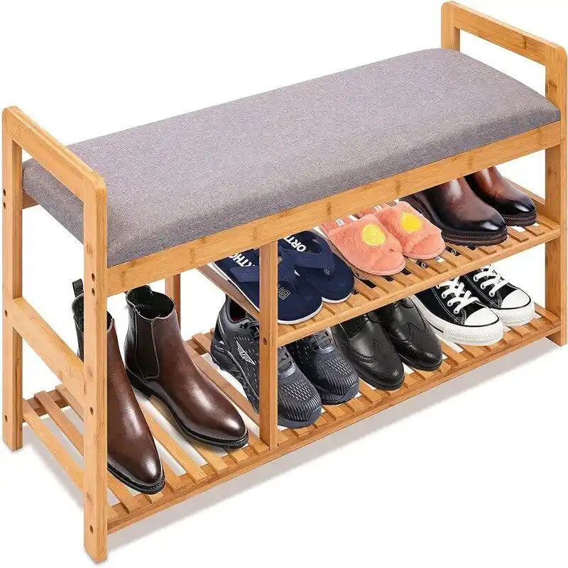 Banc-étagère à chaussures en bambou 2 en 1 - 40 cm (P) x 20 cm (L) x 13 cm (H)
