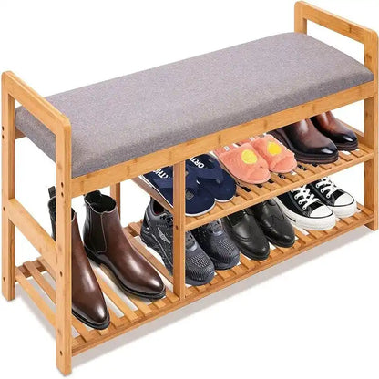 2 in 1 Bamboo Shoe Rack Bench - 40D x 20W x 13H