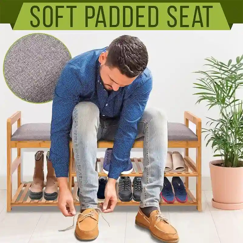 Banc-étagère à chaussures en bambou 2 en 1 - 40 cm (P) x 20 cm (L) x 13 cm (H)