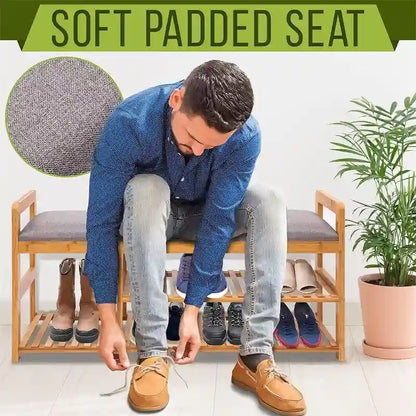 Banc-étagère à chaussures en bambou 2 en 1 - 40 cm (P) x 20 cm (L) x 13 cm (H)