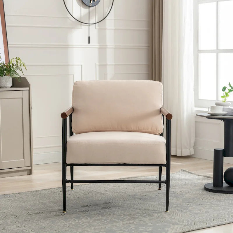 Fauteuil d'appoint confortable en lin capitonné, canapé-fauteuil de lecture pour salon, chambre