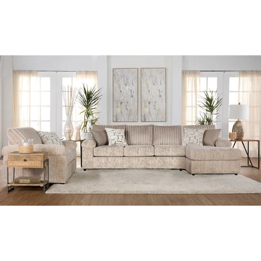 Roundhill Furniture Nason Wide Wale Corduroy Sectional Sofa Chaise with Armchair