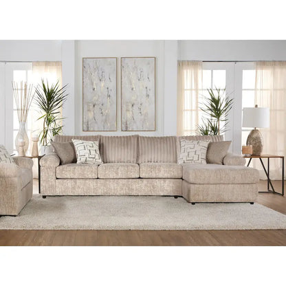 Canapé d'angle en velours côtelé Roundhill Furniture Nason à larges côtes avec méridienne et fauteuil