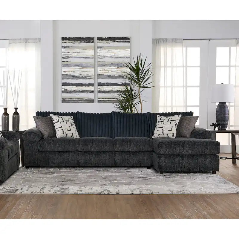 Canapé d'angle en velours côtelé Roundhill Furniture Nason à larges côtes avec méridienne et fauteuil