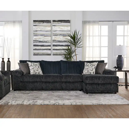 Canapé d'angle en velours côtelé Roundhill Furniture Nason à larges côtes avec méridienne et fauteuil