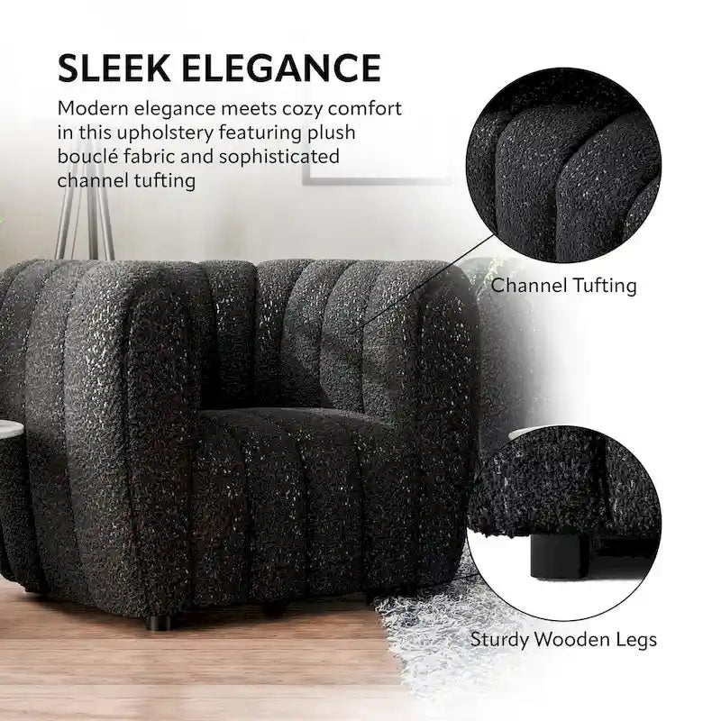 Canapé d'appoint Lucinda de Furniture of America, style moderne, capitonné vertical, en bouclette, avec pieds en bois