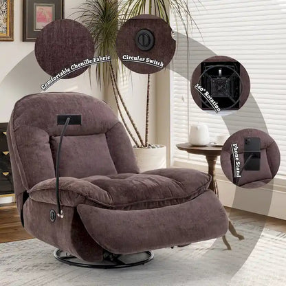 Fauteuil inclinable pivotant en tissu bronzé avec support pour téléphone portable