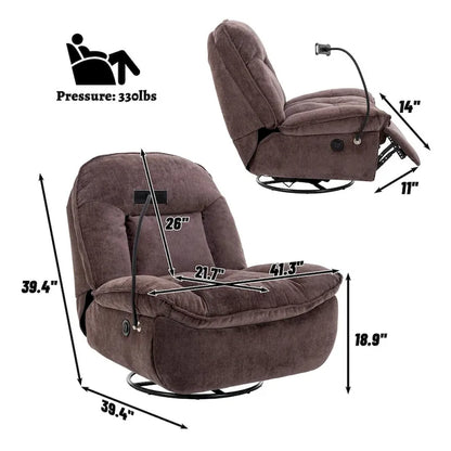 Fauteuil inclinable pivotant en tissu bronzé avec support pour téléphone portable