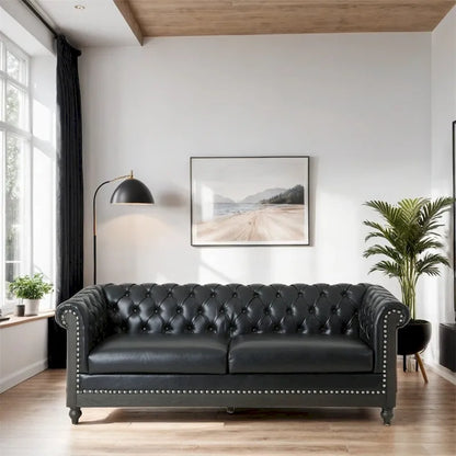 Canapé rétro 3 places en polyuréthane avec structure et pieds en bois