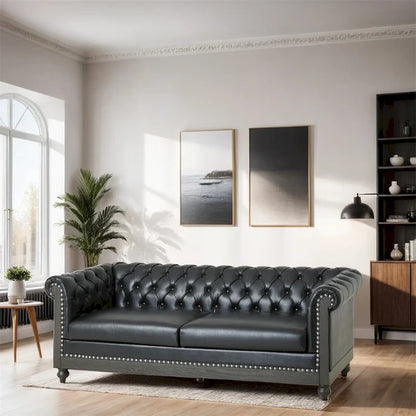 Canapé rétro 3 places en polyuréthane avec structure et pieds en bois