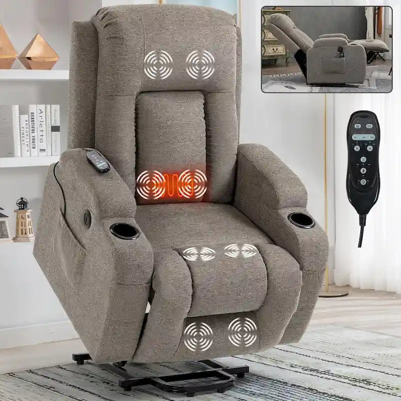 Fauteuil inclinable électrique avec massage à 8 points, chauffage lombaire et porte-gobelets