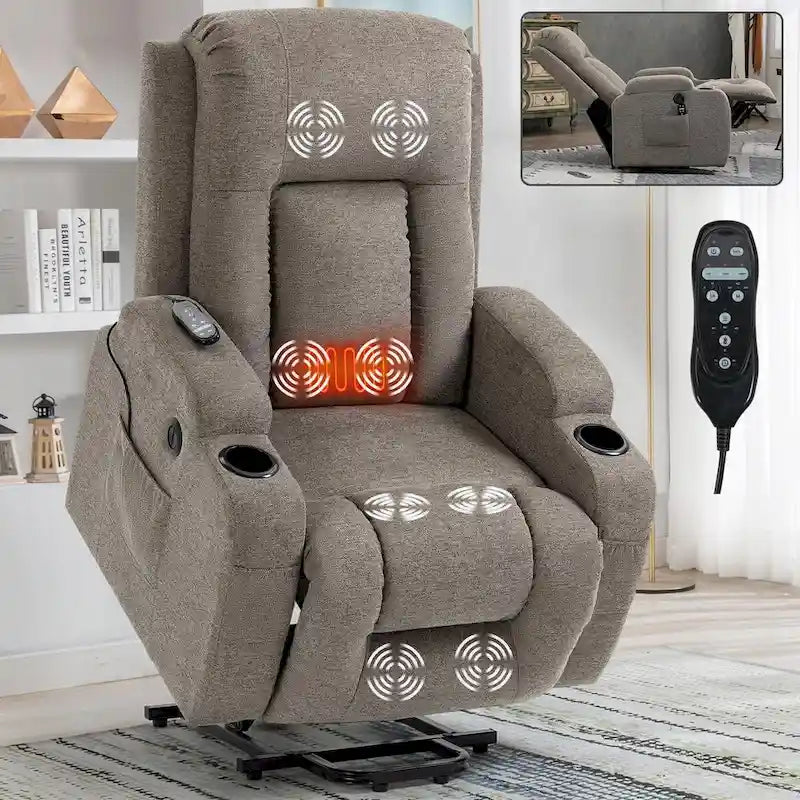 Power Lift Recliner with 8-Point Massage&Lumbar Heating, Cup Holders