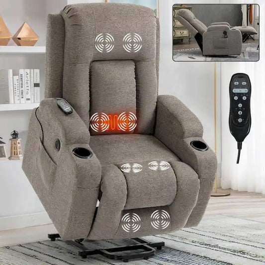 Power Lift Recliner with 8-Point Massage&Lumbar Heating, Cup Holders