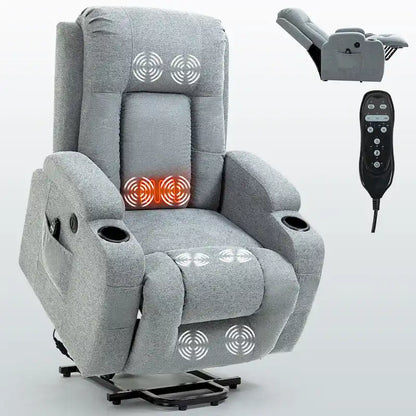 Fauteuil inclinable électrique avec massage à 8 points, chauffage lombaire et porte-gobelets