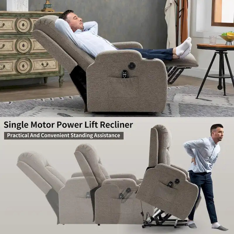Fauteuil inclinable électrique avec massage à 8 points, chauffage lombaire et porte-gobelets