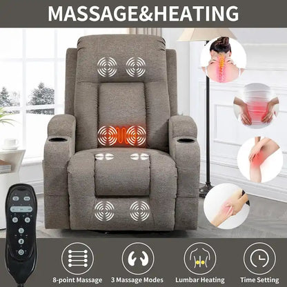 Fauteuil inclinable électrique avec massage à 8 points, chauffage lombaire et porte-gobelets