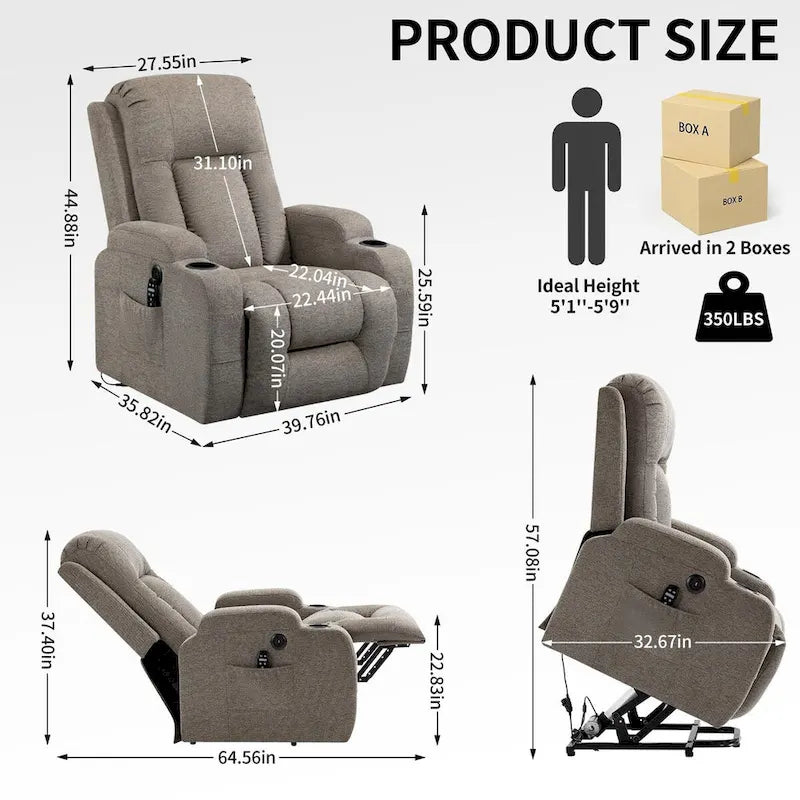 Fauteuil inclinable électrique avec massage à 8 points, chauffage lombaire et porte-gobelets