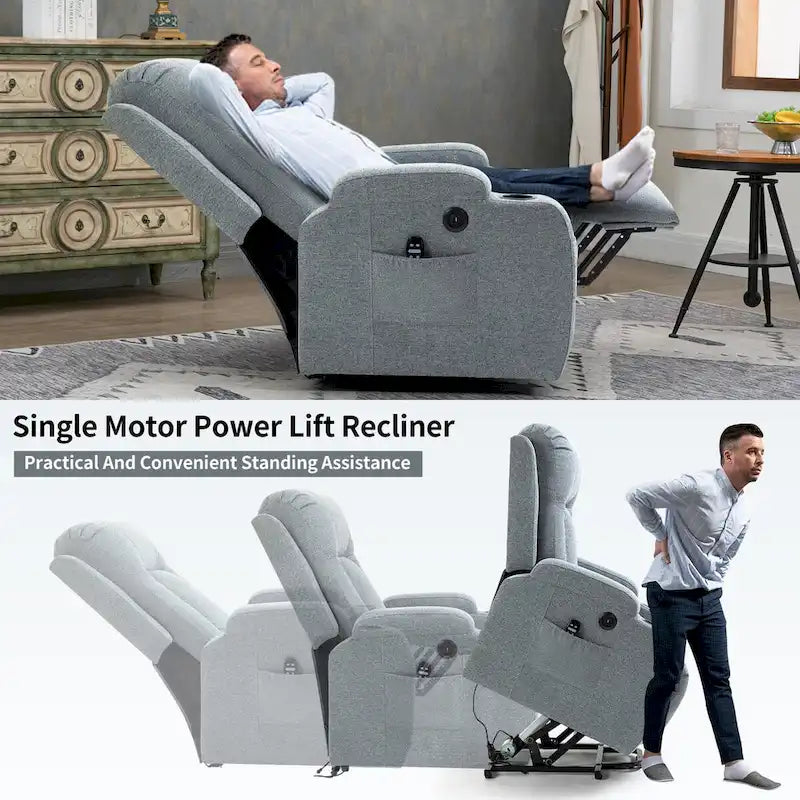 Fauteuil inclinable électrique avec massage à 8 points, chauffage lombaire et porte-gobelets