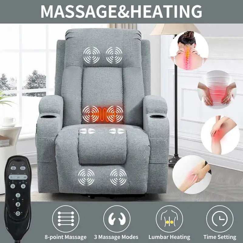 Fauteuil inclinable électrique avec massage à 8 points, chauffage lombaire et porte-gobelets