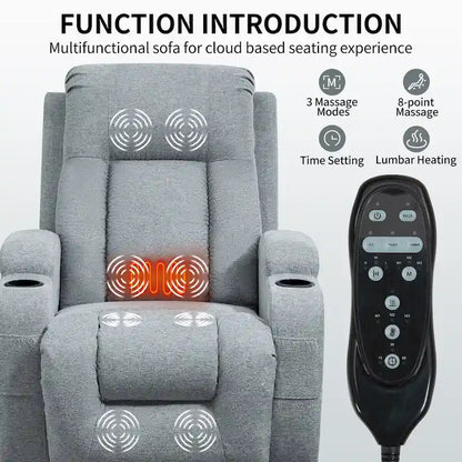 Fauteuil inclinable électrique avec massage à 8 points, chauffage lombaire et porte-gobelets