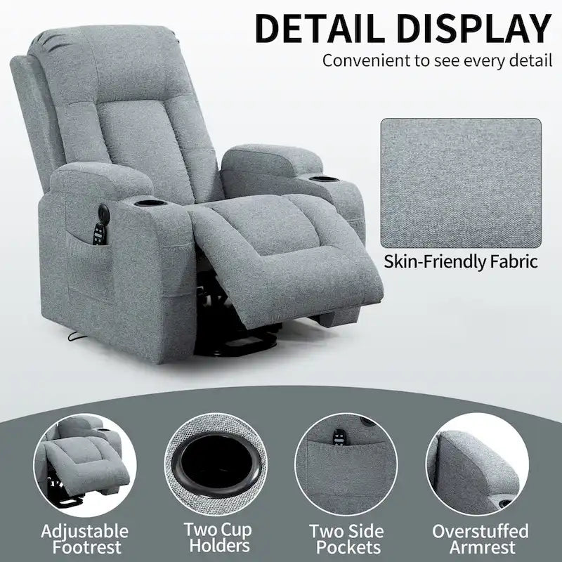 Fauteuil inclinable électrique avec massage à 8 points, chauffage lombaire et porte-gobelets
