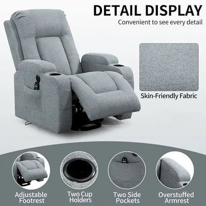 Fauteuil inclinable électrique avec massage à 8 points, chauffage lombaire et porte-gobelets