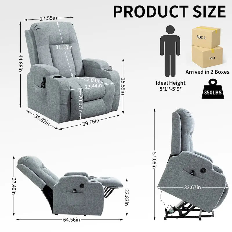 Fauteuil inclinable électrique avec massage à 8 points, chauffage lombaire et porte-gobelets