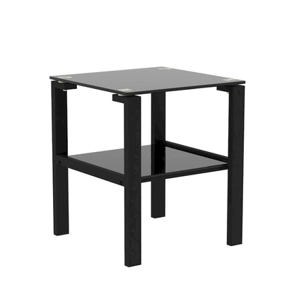 Lot de 2 tables basses rondes en verre à deux niveaux, idéales pour un coin chambre ou un salon. Couleur : noir.