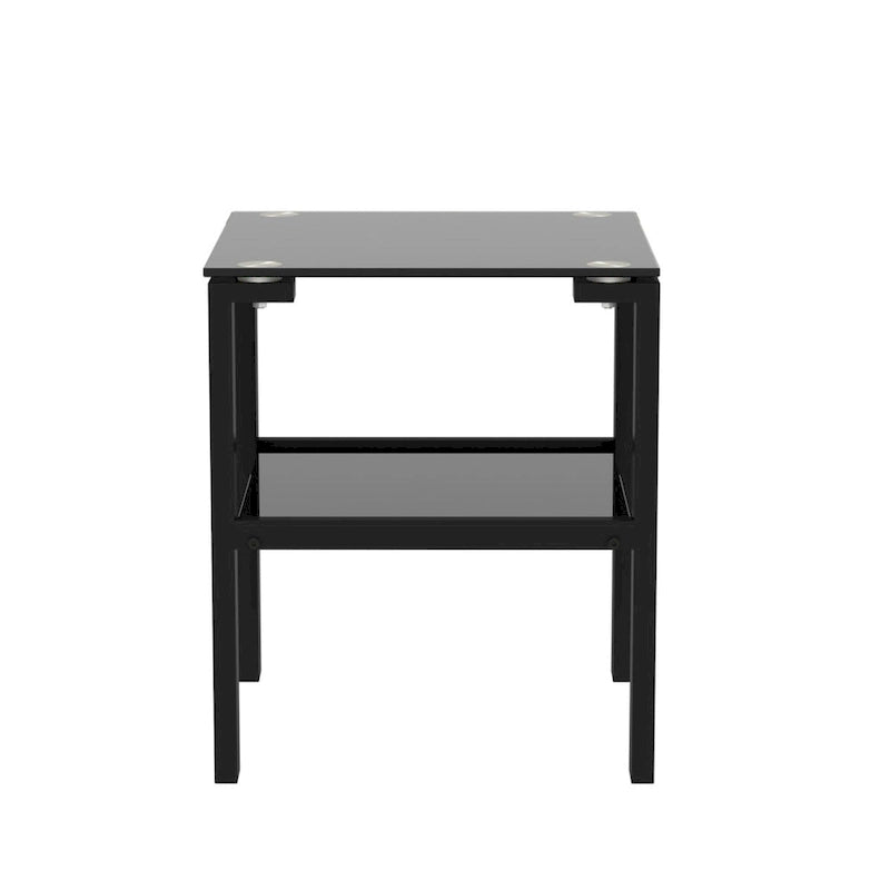 Lot de 2 tables basses rondes en verre à deux niveaux, idéales pour un coin chambre ou un salon. Couleur : noir.