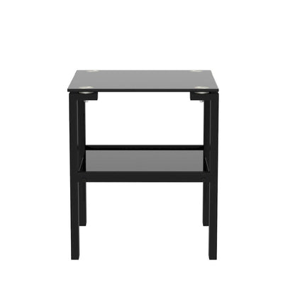 Lot de 2 tables basses rondes en verre à deux niveaux, idéales pour un coin chambre ou un salon. Couleur : noir.