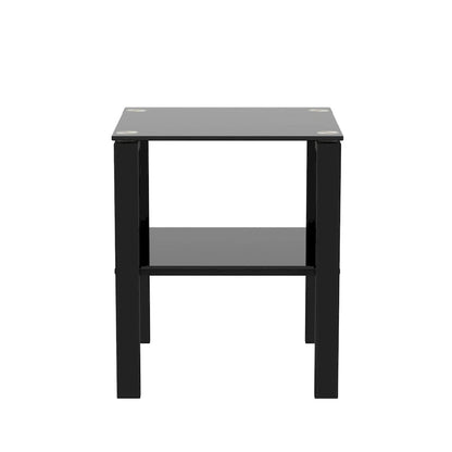 Lot de 2 tables basses rondes en verre à deux niveaux, idéales pour un coin chambre ou un salon. Couleur : noir.