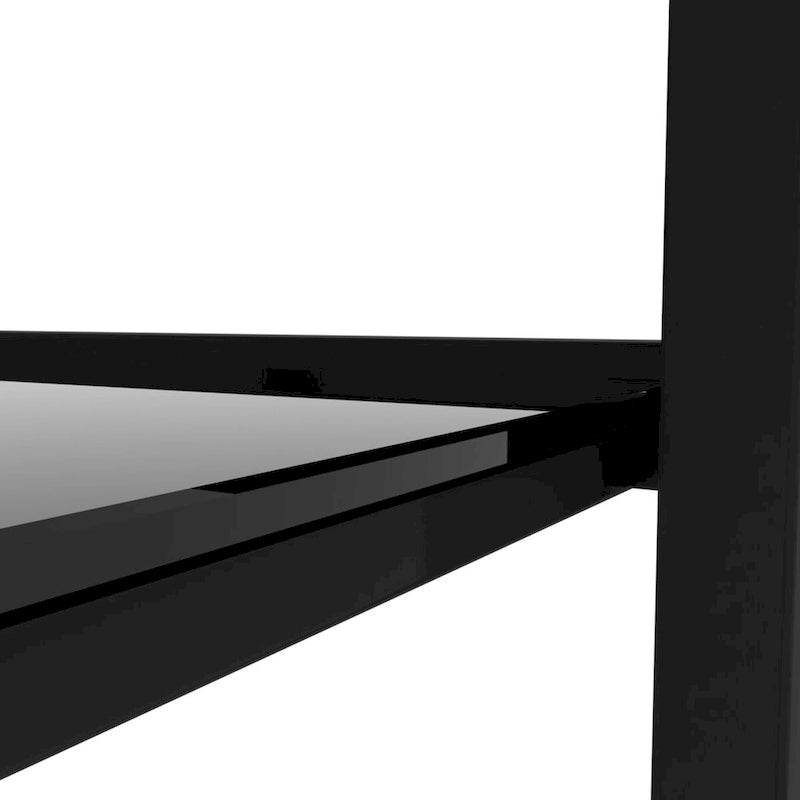 Lot de 2 tables basses rondes en verre à deux niveaux, idéales pour un coin chambre ou un salon. Couleur : noir.