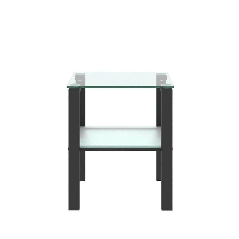 Lot de 2 tables basses rondes en verre à deux niveaux, idéales pour un coin chambre ou un salon. Couleur : noir.