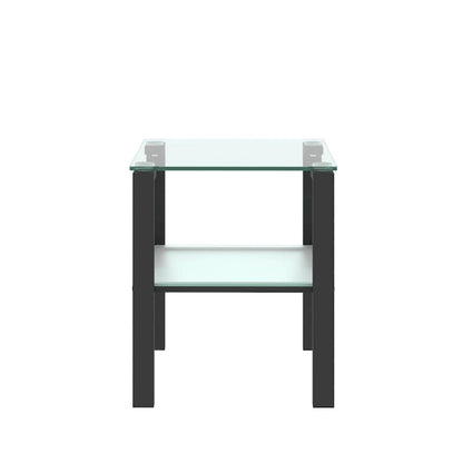 Lot de 2 tables basses rondes en verre à deux niveaux, idéales pour un coin chambre ou un salon. Couleur : noir.