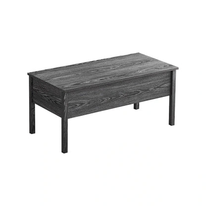 Table basse moderne en bois gris clair avec plateau relevable et rangement dissimulé pour le salon
