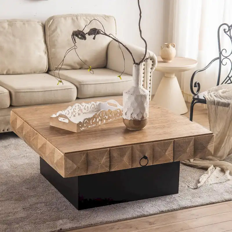 Table basse carrée rétro de 41,73 cm avec 2 tiroirs