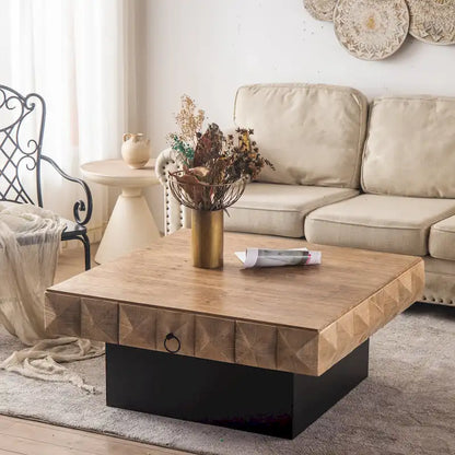 Table basse carrée rétro de 41,73 cm avec 2 tiroirs