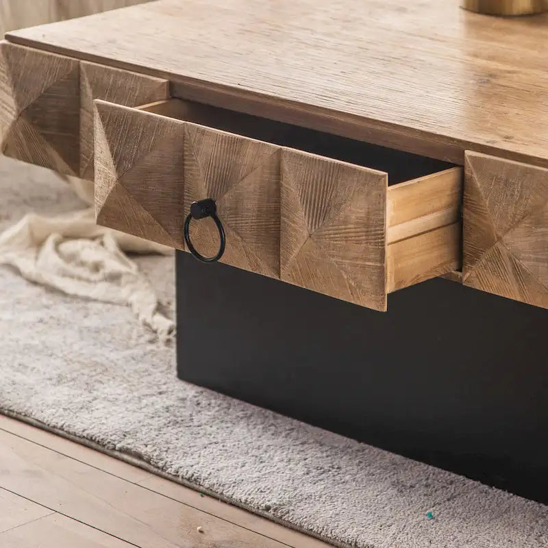 Table basse carrée rétro de 41,73 cm avec 2 tiroirs