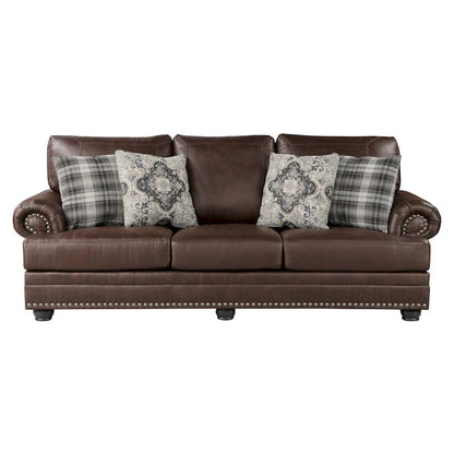 Canapé Jade 250 cm, microfibre marron foncé, 4 coussins moelleux, bois